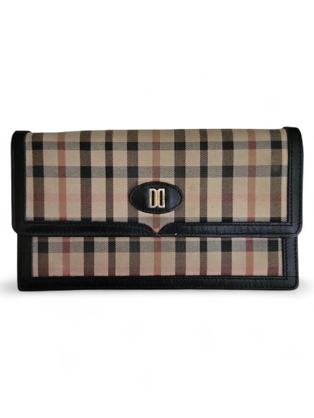 Daks London Checked Flap Clutch with Wristlet Black Trim EUC